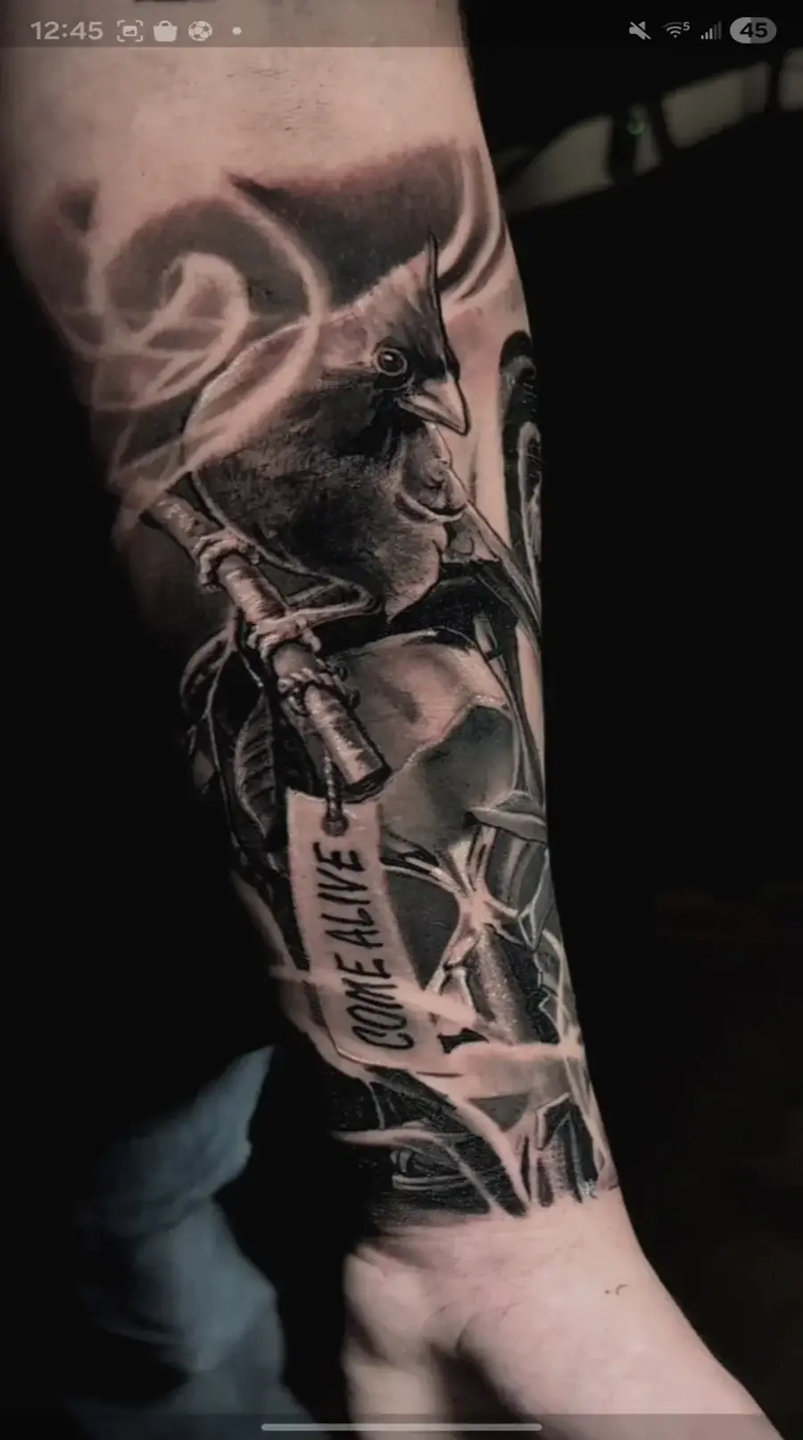 Come Alive — black & gray tattoo on forearm by Amed Cid, Miami