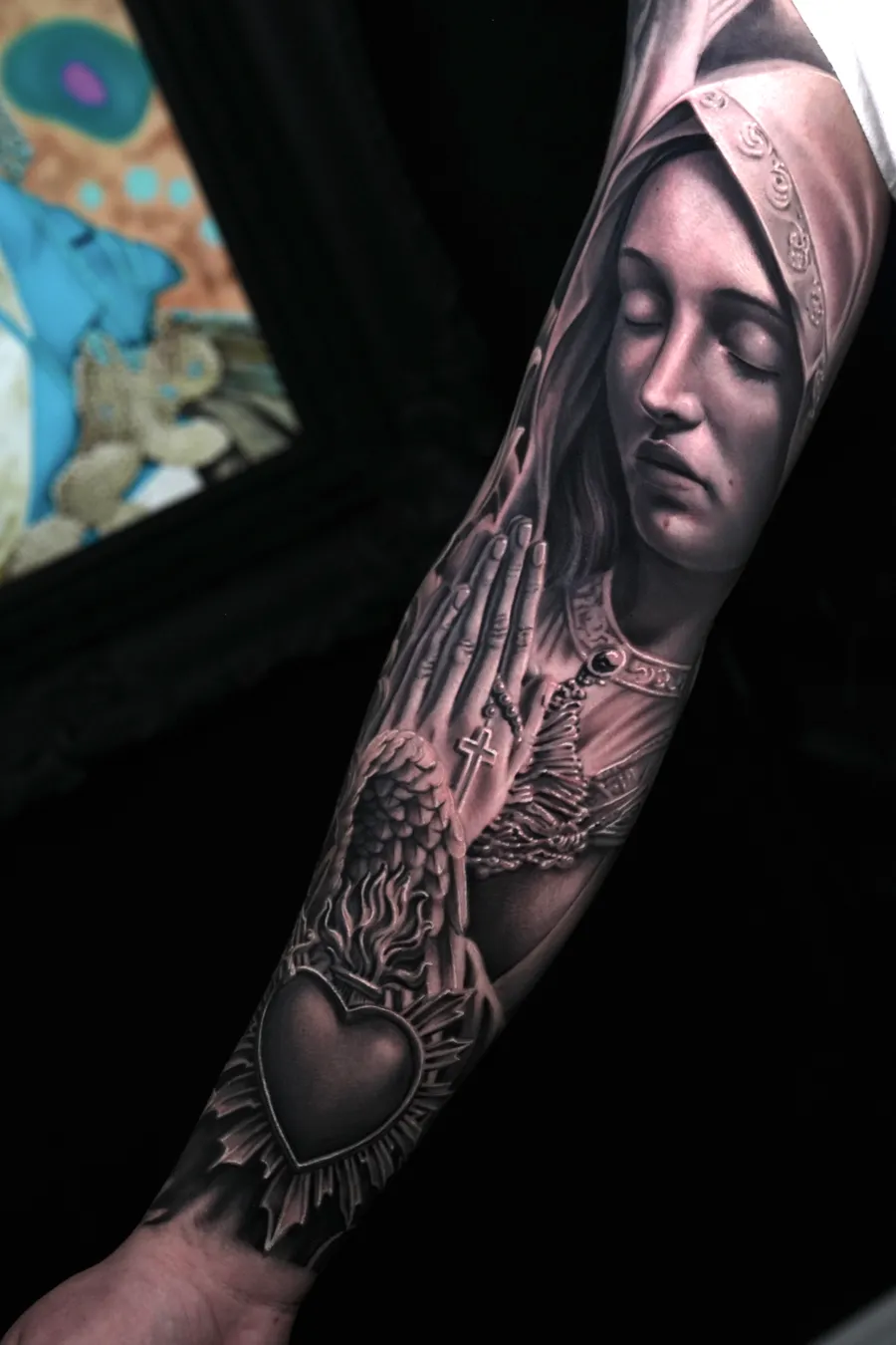 Virgin Mary — Black & gray tattoo by Amed Cid
